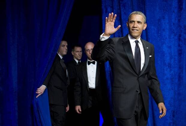 President Barack Obama arrives to deliver the keynote address at the 18th Annual Asian Pacific American Institute for Congressional Studies Gala Dinner in Washington on May 8, 2012.  WAX20120508214