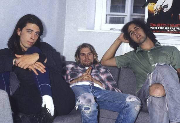 Dave Grohl, Kurt Cobain, Krist Novoselic (Nirvana) Interview zum Europa-Release des Nirvana Albums Nevermind bei Geffen Records in London Foto:xR.xKeuntjex xFuturexImage