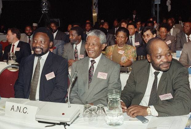 GW0102, South Africa, Johannesburg, December, 1991: ANC - African National Congress, at CODESA - Covention for a Democratic South Africa, negotiations. Nelson Mandela, Thabo Mbeki, Cyril Ramaphosa, goverment, politician, political. Photograph: Graeme Williams South Photographs Gallo0741
