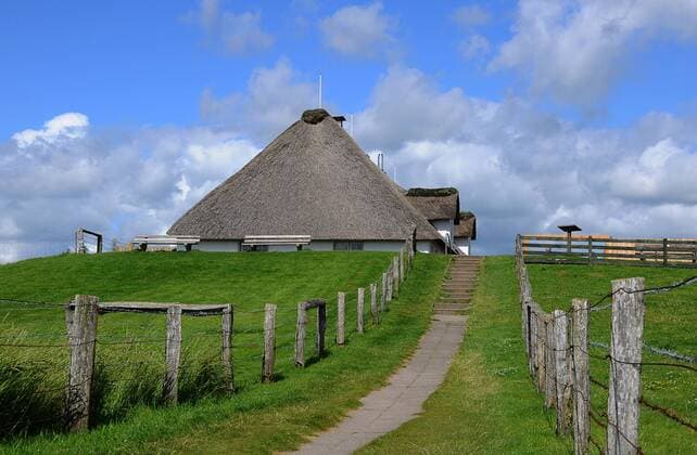 Reetdachhaus, Hamburger Hallig, Nordfriesland, Schleswig-Holstein, Deutschland, Europa, ÖffentlicherGrund iblikn02320301