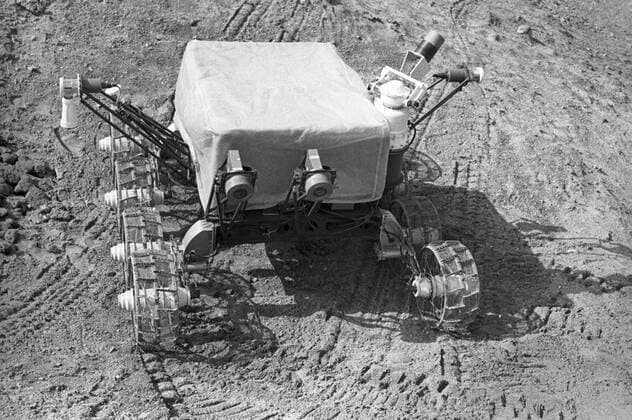 Crimea. Ukrainian SSR. USSR. The USSR Academy of Sciences space communication center. Lunokhod-1 undergoing testing on The soil, imitation of The lunar surface. .  TASS_1409869