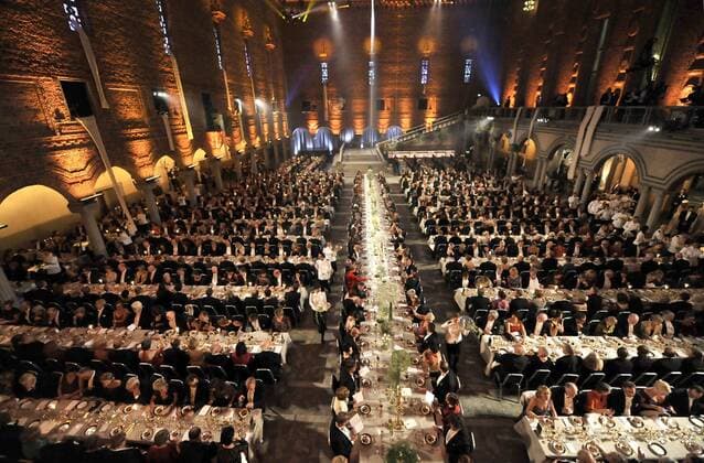 STOCKHOLM, (Xinhua) -- The photo taken on Dec. 10, 2012 shows the site of evening reception after the 2012 Nobel Prize awarding ceremony in Stockholm, Sweden.(Xinhua Wu Wei) (zf) SWEDEN-STOCKHOLM-NOBEL PRIZES-EVENING RECEPTION 