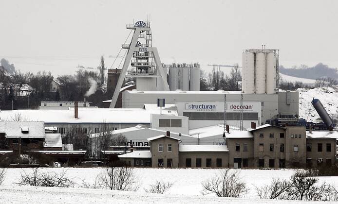 21.01.2013 Winter Wetter Schnee Teutschenthal Firmengelände der GTS Grube Teutschenthal Sicherungs GmbH & Co. KG Marke , Stadtmarke , Ortsmarke