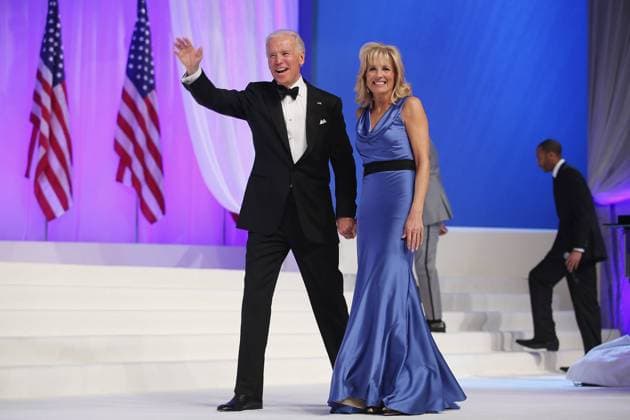 U.S. Vice President Joe Biden and Dr. Jill Biden wave goodbye after dancing during the Inaugural Ball at the Walter Washington Convention Center January 21, 2013 in Washington, DC.  WAX201301211295
