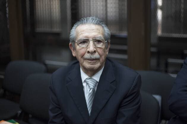 Guatemalan former President and retired General Jose Efrain Rios Montt sits during a hearing in the court in Guatemala City, capital of Guatemala, on Jan. 21, 2013. (Xinhua Luis Echeverria) GUATEMALA-GUATEMALA CITY-RIOS MONTT 