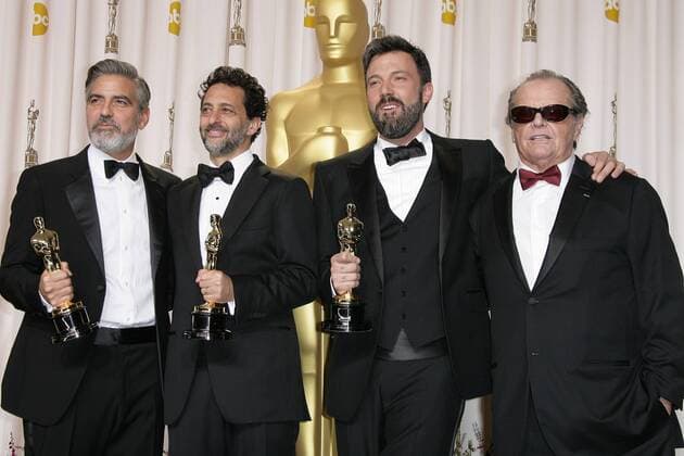 Jack Nicholson, Grant Heslov, Ben Affleck & George Clooney 85TH ACADEMY AWARDS RED CARPET PRESSROOM Hollywood  Michael Heart PicturePerfect