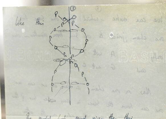 IMAGO History, Entdeckung der Doppelhelixstruktur der DNA: 1953 The Francis Crick Letter titled Secret of Life is on display at a press preview at Christie s in New York City on April 5, 2013. The letter from Francis Crick to his son dated March 19th 1953 outlines the revolutionary discovery of the structure and function of DNA and will be sold at an estimated cost of between 1-2 million dollars at Christie s on April 10 2013.  NYP20130405106