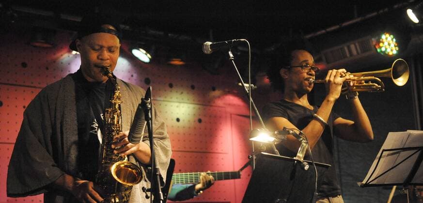 American jazz musician and composer Steve Coleman (left) performs with the group Five Elements in Jazz Dock Club in Prague, Czech Republic on April 14, 2013. (CTKxPhoto StanislavxZbynek) CTKPhotoP201304140637601  zby 6