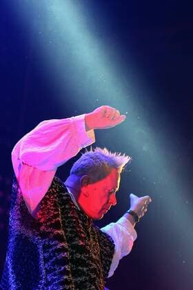 ITAR-TASS: MOSCOW, RUSSIA. JUNE 19, 2013. Public Image Ltd vocalist John Lydon (Johnny Rotten) performs at a concert in Izvestiya Hall.  RE11F1FE