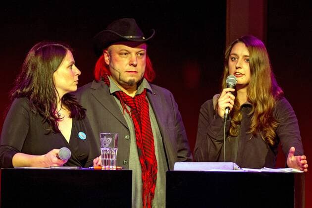 Cornelia Otto, Bruno Gert Kramm und Katharina Nocun beim Wahlkampfauftakt der Piratenpartei Deutschand im Ritter Butzke. Berlin, 30.06.2013 Foto:xM.xGolejewskix xFuturexImage