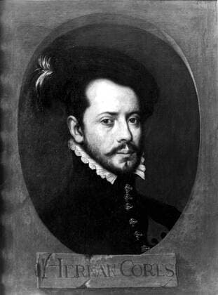 Portrait of Hernan Cortes as a young man by a Spanish 17th century artist, Porträt UnitedArchives00106171 