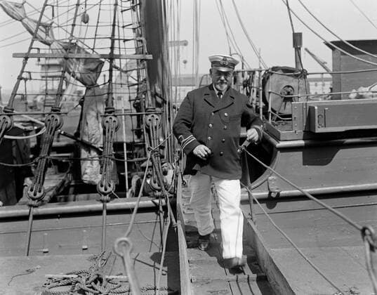 Navy Official . Discovery . The RRS Discovery was the last wooden three - masted ship to be built in Britain . Designed for Antarctic research, she was launched in 1901 . Her first mission was the British National Antarctic Expedition , carrying Robert Falcon Scott and Ernest Shackleton on their first , successful journey to the Antarctic , known as the Discovery Expedition . She is now the centrepiece of visitor attraction in her home , Dundee . UnitedArchives00413143 