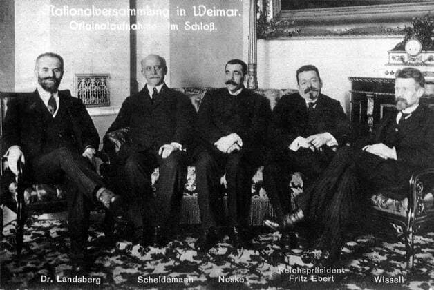 Leaders of the German Republic s National Assembly at Weimar.(l to r) Philipp Scheidemann, Noske, President Ebert. UnitedArchives00420553 