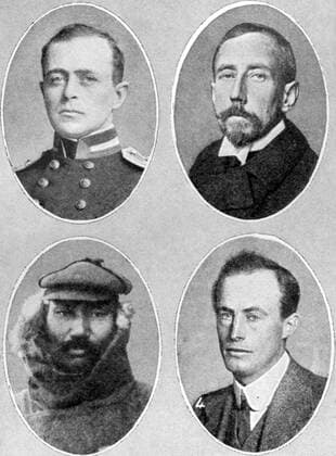 The race to the south Pole: four expeditions at work. The quarters of the Scott Antarctic Expedition: Those of its chief rival, Captain Amundsen s expedition: and portraits of the leaders of the four expeditons. Captain R.F Scott (British) Captain Amundsen (Norwegian) Captain Shirdse (Japanese) Dr Douglas Mawson (Australasian). 1st April 1911, Japan, japanisch, japanischer, japanische UnitedArchives00575564 