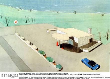 Architektur von Arne Jacobsen ARNE JACOBSEN SERVICE STATION FOR TEXACO COMPANY (1937) WATER COLOUR UnitedArchives00849949 
