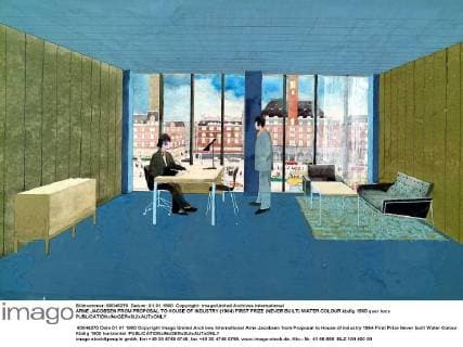 Architektur von Arne Jacobsen ARNE JACOBSEN FROM PROPOSAL TO HOUSE OF INDUSTRY (1964) FIRST PRIZE (NEVER BUILT) WATER COLOUR UnitedArchives00849955 