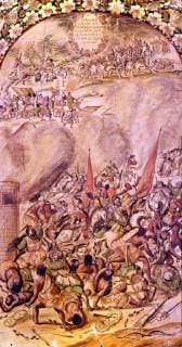 Spaniards fight their way out of Tenochtitlan Indians acclaim Cuitlahva King 1521 UnitedArchives00918228 