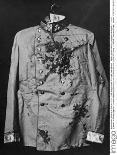 Military jacket belonging to Franz Ferdinand (?). 1914. (Caption is almost illegible). UnitedArchives00921465 