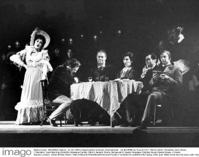 LA BOHEME by Puccini l to r Marie Collier (Musetta) John Shaw ( Marcello) Jussi Bjorling (Rodolfo) Rosanna Carteri (Mimi) Geraint Evans (Schaunard) Joseph Rouleau (Colline) Royal Opera House - Covent Garden London, Great Britain March 1960  UnitedArchives00942383