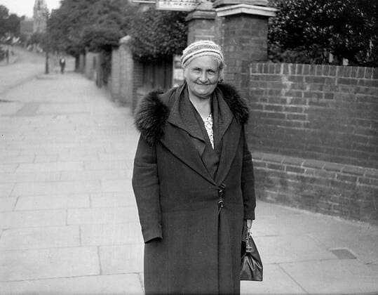 Dr Maria Montessori - the famous educationalist founder of the system of teaching that bears her name - has returned to London after a tour of Europe during which she has given radio lectures on the Social Question of the Child Dr Montessori established the first Montessori School in Britain in 1912 and her new methods of child teaching have made remarkable progress since she first began her work among the poor children of Rome thirty years ago Photo shows Dr Maria Montessori - the famous educationalist - at Hampstead where at the Montessori Training School she is to conduct an international course for teachers August 11th 1935  UnitedArchives00953950