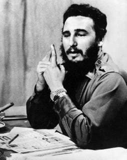 Fidel Castro begins a rebellion against G Batista 1953. The Cuban Communist politician, prime minister 1959-76 and president from 1976. He led two unsuccessful coups agains the right wing Batista regime and led the revolution that overthrew the dictator 1959. From 1979 he was also president of the nonaligned movement, although promoting the line of the USSR which subsidised his regime. Of wealthy parentage, Castro was educated at Jesuit schools and, after studying law at the University of Havana, he gained a reputation through his work for poor clients. He opposed the Batista dictatorship, and took part in an unsuccessful attack on the army barracks at Santiago de Cuba 1953. After some time in exile in the USA and Mexico, Castro attempted a secret landing in Cuba 1956 in which all but 11 of his supporters were killed. He eventually gathered an army of over 5000 which overthrew Bat  UnitedArchives01004444