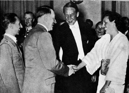 Leni Riefenstahl Seen here meeting with Hitler. Born in Berlin, Germany Riefenstahl started her career as a self-styled interpretive dancer. In a 2002 interview she said dancing was what made her truly happy. After injuring a knee she attended a film about mountains and became impressed with both them and the possibilities of the medium. She went to the Alps for about a year and when she returned, confidentially approached Arnold Fanck, the director of the film she d seen earlier, asking for a role in his next film. Riefenstahl went on to star in a number of Fanck s bergfilme, presenting herself as an athletic and adventuresome young woman with suggestive appeal. When presented with the opportunity to direct The Blue Light she took it. Her main interest at first was in fictional films. She heard Adolf Hitler speak at a rally in 1932 and, mesmerized by his powers as a public spe  UnitedArchives01023908
