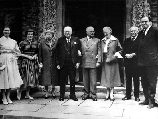 Harry S Truman , former President of the United States , visited Sir Winston Churchill at Chartwell , his country home in Kent . Pictured left to right are ; Churchill s younger daughter , Mrs Mary Soames , Sarah Churchill , Mrs Truman , Sir Winston , Harry S Truman , Lady Churchill , Lord Beaverbrook and Captain Christopher Soames , Sir Winston s son - in - law . 24 June 1956  UnitedArchives01230421