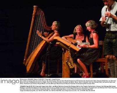 Moni, Bärbi und Burgi Well bei einem Konzert der Geschwister Well auf dem Theaterfestival Isny Ein Konzert der Geschwister Well (ehemals Mitglieder von Biermösl Blosn) auf dem Theaterfestival Isny im Allgäu. Die 6 von 15 Geschwistern bestehen aus Bärbi, Burgi, Moni, Christoph, Karli und Michael Well. Sie spielen Harfe und Zither, Hackbrett und D