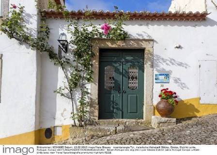 rosenberangte Tür, malerische Kleinstadt Obidos, Obidos, Distrikt Leiria, Portugal, Europa !ACHTUNGxMINDESTHONORARx60xEURO!
