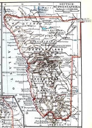  Karte der ehemaligen Kolonie Deutsch-Südwestafrika, heute Namibia, Meyers Konversationslexikon 1897 iblnit03752514.jpg