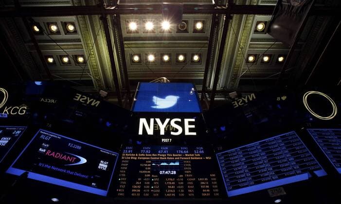 The Twitter and NYSE logos are present all over the NYSE before shares of Twitter are traded for the first time at the Twitter IPO at the New York Stock Exchange on Wall Street In New York City on November 7, 2013. The NYSE Euronext staged a first-ever weekend test for the initial public offer two weeks ago to avoid reprising the problems with rival Nasdaq s systems that delayed timely orders and ruined Facebook s debut on Wall Street.  NYP20131107120