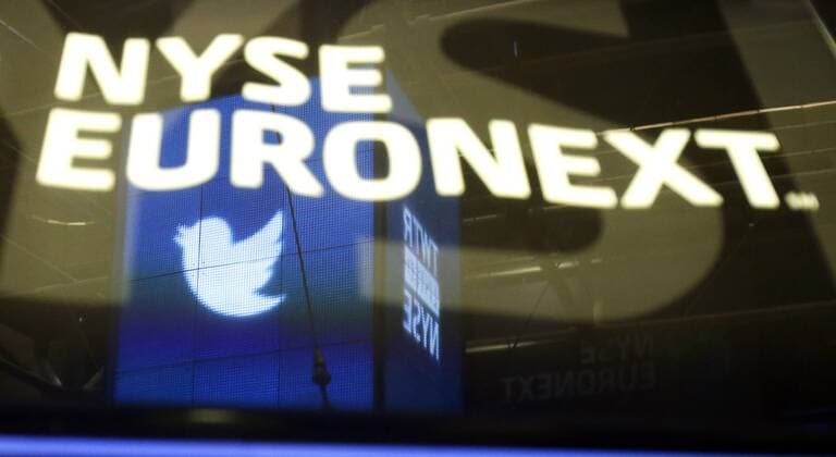 The Twitter and NYSE logos are present all over the NYSE before shares of Twitter are traded for the first time at the Twitter IPO at the New York Stock Exchange on Wall Street In New York City on November 7, 2013. The NYSE Euronext staged a first-ever weekend test for the initial public offer two weeks ago to avoid reprising the problems with rival Nasdaq s systems that delayed timely orders and ruined Facebook s debut on Wall Street.  NYP20131107121
