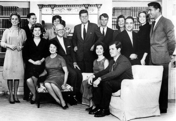 John F. Kennedy is seen here in this November 9, 1960 file photo at his father s home in Hyannis Port, Massachusetts, shortly after he was elected 35th President of the United States of America. Standing (L-R) Mrs. Robert Kennedy, Stephen Smith and Mrs. Smith, President Kennedy, Robert Kennedy, Mrs. Peter Lawford, R. Sargent Shriver, Mrs. Edward Kennedy and Peter Lawford. Seated (L-R) Mrs. R. Sargent Shriver, Rose and Joseph P. Kennedy, Mrs. Jaqueline Kennedy and Edward Kennedy.This Friday will mark the 50th anniversary of the assassination of President Kennedy on November 22, 1963.  WAX20131121213