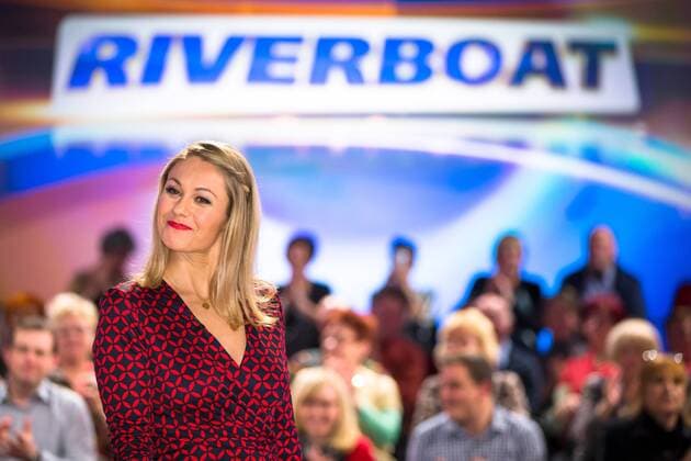 MDR - Riverboat. Moderatorin Ruth Moschner anläßlich der MDR - Talkshow Riverboat am 29.11.2013 im Studio 3 der Mediacity Leipzig.
