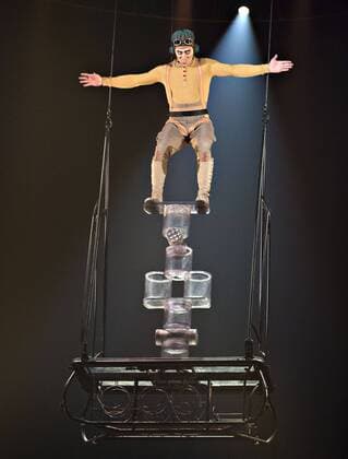 Acrobatic actors of Cirque du Soleil perform Kurios-Cabinet of Curiosities to media in Montreal, Canada, April 11, 2014. The Cirque du Soleil unveiled its latest production Kurios-Cabinet of Curiosities to the media here on Friday. The 35th production since 1984 of the Montreal based Cirque du Soleil will start live performances on April 24 in Montreal before touring Quebec City and Toronto later this year. The show centers on a character whose curio cabinet comes to life with imaginary characters with a cast of 46 artists from 13 different countries around the world. (Xinhua Andrew Soong) CANADA-MONTREAL-CIRQUE-DU-SOLEIL-KURIOS-CABINET-OF-CURIOSITIES 