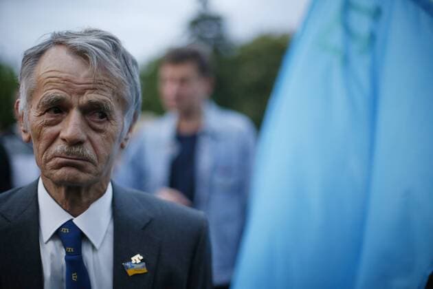 ITAR-TASS: KIEV, UKRAINE. MAY 17, 2014. Former chairman of the Mejlis of the Crimean Tatars, Mustafa Dzhemilev attends a Light a spark in your heart ceremony to mourn the victims of the Crimean Tatar deportation, in St. Michael s Square.  RE1441FC