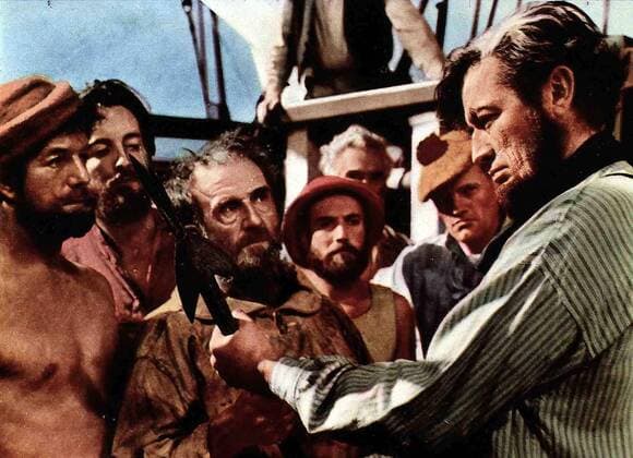 Gregory Peck Auch Ahabs (Gregory Peck,r) Mannschaft hat unter ihrem von Rachegedanken erfuellten Kapitaen zu leiden. 1956 UnitedArchives01354319