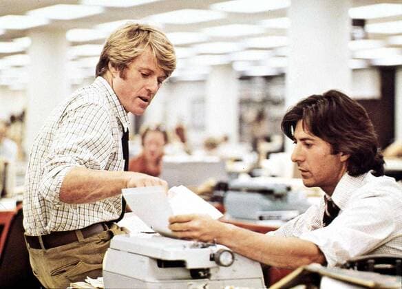 All the President s Men Robert Redford, Dustin Hoffman Die beiden Reporter Bob Woodward (Robert Redford) und Carl Bernstein (Dustin Hoffman) recherchieren eine hoechst brisante Story. 1987 UnitedArchives01359615 !AUFNAHMEDATUM GESCHÄTZT!