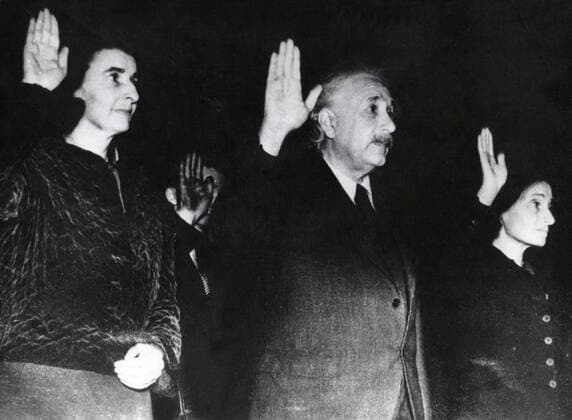 Aug. 11, 1940 - New York, NY, U.S. - Professor ALBERT EINSTEIN swearing in as an American Citizen. Einstein (March 14, 1879 Ð April 18, 1955) was a German theoretical physicist regarded as the greatest scientist of the 20th century. He proposed the theory of relativity and made contributions to the development of quantum mechanics, statistical mechanics, and cosmology. New York U.S.  - ZUMAk09