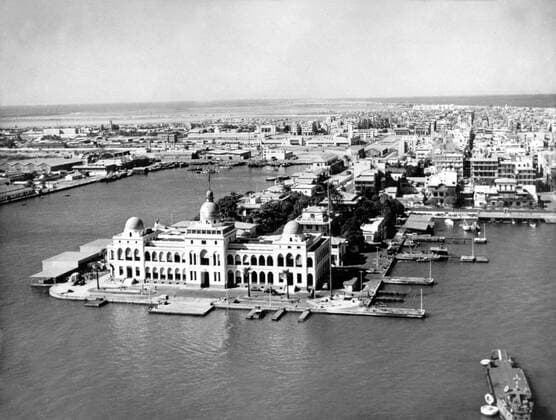Jan. 1, 1956 - Port Said, Egypt - Suez Crisis also called Suez-Sinai War was the Israel-Egypt encounter at the end of October and the beginning of November 1956, which resulted in Israel s seizure of the Sinai Peninsula, and brought to a head the tension that had been simmering in Arab-Israeli relations for several years. PICTURED: Administrative building of Suez company before the outbreak of Suez Crisis. Port Said Egypt  - ZUMAk09
