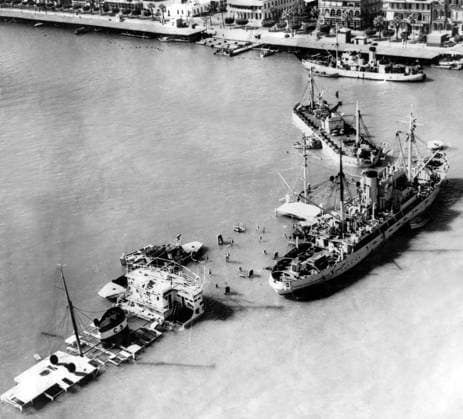 Nov. 19, 1956 - Port Said, Egypt - Suez Crisis also called Suez-Sinai War was the Israel-Egypt encounter at the end of October and the beginning of November 1956, which resulted in the route of a substantial part of the Egyptian army and Israel s seizure of the Sinai Peninsula, brought to a head the tension that had been simmering in Arab-Israeli relations for several years. PICTURED: Aerial photography of the Suez Channel during the crisis. Port Said Egypt  - ZUMAk09