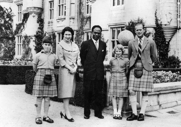 Aug. 12, 1959 - Balmoral, England, U.K. - Daughter of King George VI and Queen Elizabeth, ELIZABETH WINDSOR (named Elizabeth II) became Queen at the age of 25, and has reigned through more than five decades of enormous social change and development. PICTURED: QUEEN ELIZABETH and PRINCE PHILIP with their children PRINCE CHARLES and PRINCESS ANNE and Ghana s Prime Minister KWAME NKRUMAH. Balmoral UK  - ZUMAk09