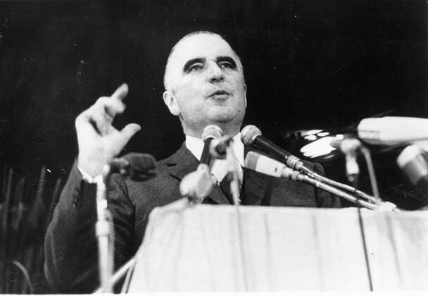 May 8, 1960 - Location Unknown - GEORGES POMPIDOU (1911-1974) was a French politician who served as the Prime Minister of France and later President of the French Republic. PICTURED: Georges Pompidou speaking at a press conference. n a n a  - ZUMAk09