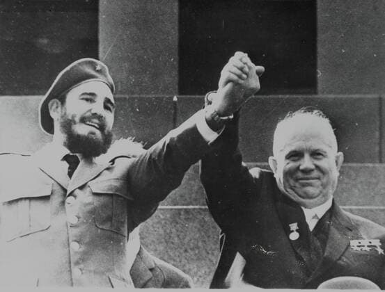 Feb 02, 1961 - Havana, Cuba - FIDEL ALEJANDRO CASTRO RUIZ (born August 13, 1926) has been the ruler of Cuba since 1959, when, leading the 26th of July Movement, he overthrew the regime of Fulgencio Batista. In the years that followed he oversaw the transformation of Cuba into the first Communist state in the Western Hemisphere. PICTURED: NIKITA KHRUSHCHEV and Fidel Castro holds while watching the parade. Havana Cuba  - ZUMAk09