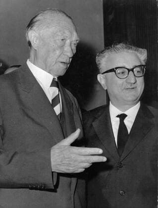 Sep. 18, 1963 - Rome, Italy - President of Italy GIOVANNI LEONE receives German Chancellor KONRAD ADENAUER at Palazzo Chigi on his official visits. Rome Italy  - ZUMAk09