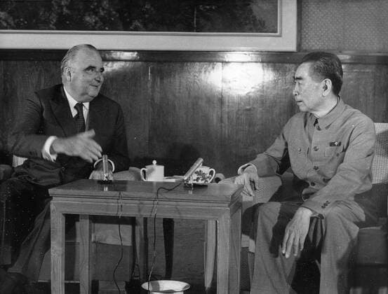 Sep. 14, 1973 - Beijing, China - President of the French Republic GEORGES POMPIDOU in a press conference with Premier of China ZHOU ENLAI on his official visit to China. Beijing China  - ZUMAk09