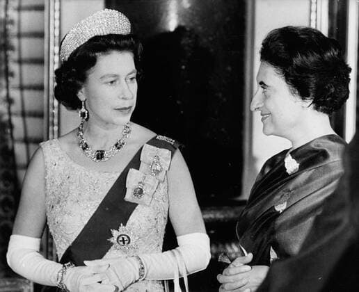 Jan. 7, 1969 - London, England, U.K. - INDIRA GANDHI, Prime Minister of India and H.M. QUEEN ELIZABETH II chatting during a reception at Buckingham Palace. London UK  - ZUMAk09
