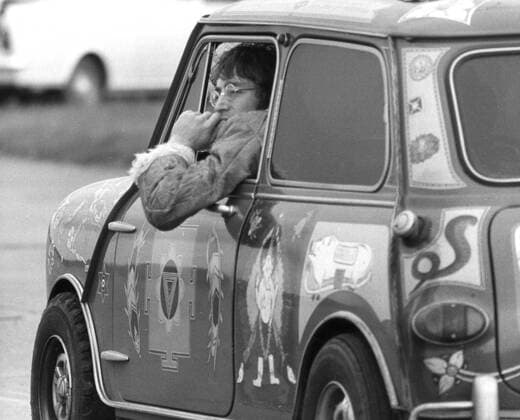 Aug 09, 1969; London, UK; (File Photo: Exact Date Unknown) Beatles lead singer JOHN LENNON drives his hand painted custom Rolls Royce mini. London UK  - ZUMAk09