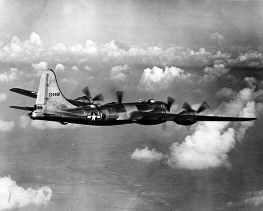 The B-29 Superfortress is a four-engine propeller-driven heavy bomber designed by Boeing that was flown primarily by the United States toward the end of World War II and during the Korean War London UK  - ZUMAk09