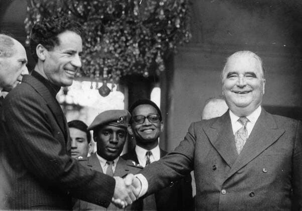 Feb. 10, 1972 - London, England, U.K. - President of the French Republic GEORGES POMPIDOU meets with the Leader and Guide of the Revolution of Libya MUAMMAR AL-GADDAFI. London UK  - ZUMAk09